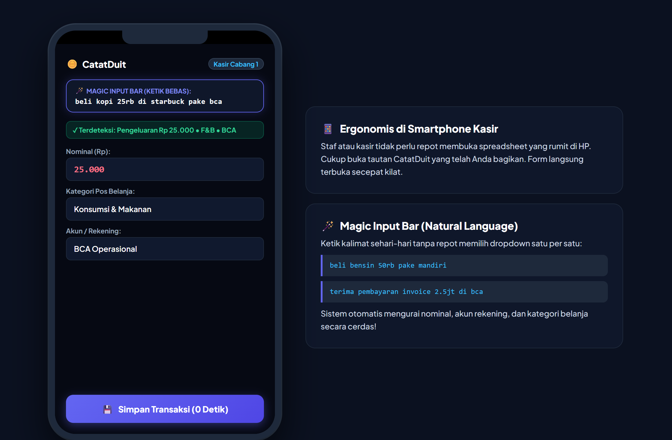 Mobile Form Kasir dan Magic Input